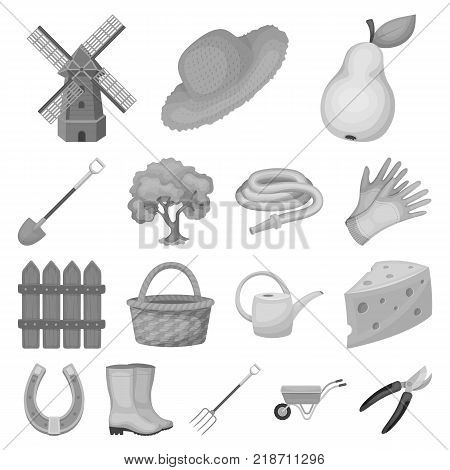 Farm and gardening monochrome icons in set collection for design. Farm and equipment vector symbol stock  illustration.