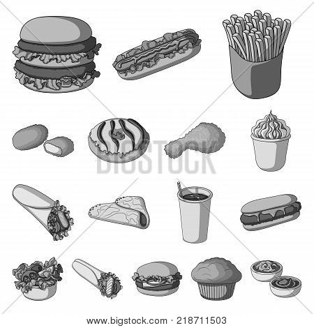 Fast food monochrome icons in set collection for design.Food from semi-finished products vector symbol stock  illustration.