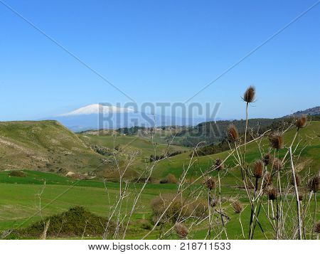 Mount Etna Landscape.
Sicilian landscape with Mount Etna in the background.