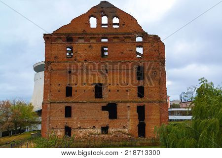 Gergardt mill - building of a steam mill of early XX century, destroyed in Battle of Stalingrad during Second World War. Volgograd, Russia