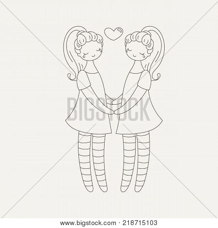 Lesbian couple holding hands. Girls in love. Vector illustration.