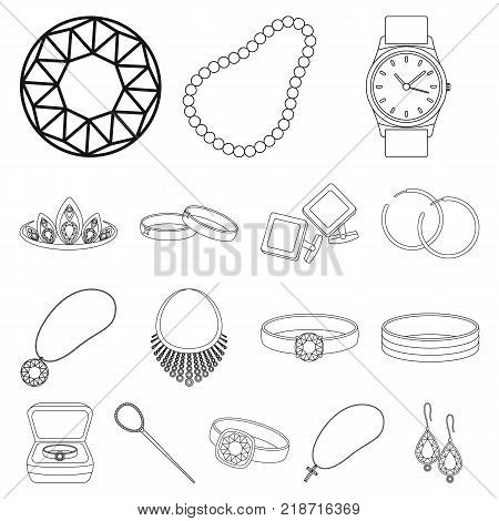 Jewelry and accessories outline icons in set collection for design.Decoration vector symbol stock  illustration.