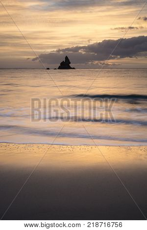 Beautiful Sunrise Landsdcape Of Idyllic Broadhaven Bay Beach On Pembrokeshire Coast In Wales