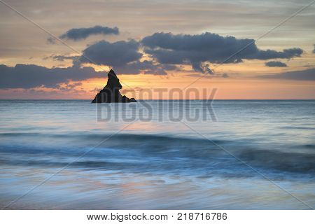 Beautiful Sunrise Landsdcape Of Idyllic Broadhaven Bay Beach On Pembrokeshire Coast In Wales
