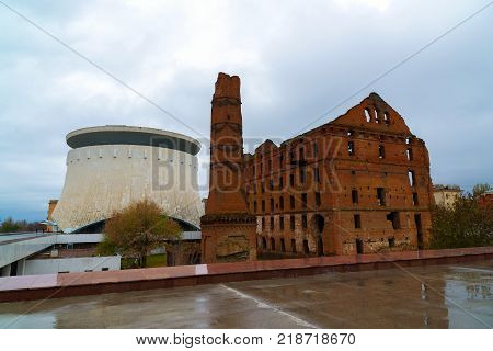 Gergardt mill - building of a steam mill of early XX century, destroyed in Battle of Stalingrad during Second World War. Volgograd, Russia