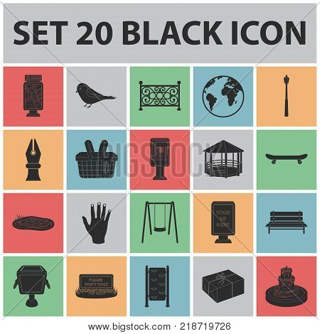 Park, equipment black icons in set collection for design. Walking and rest vector symbol stock  illustration.