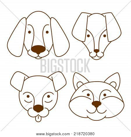 Four random funny dogs' heads icons set