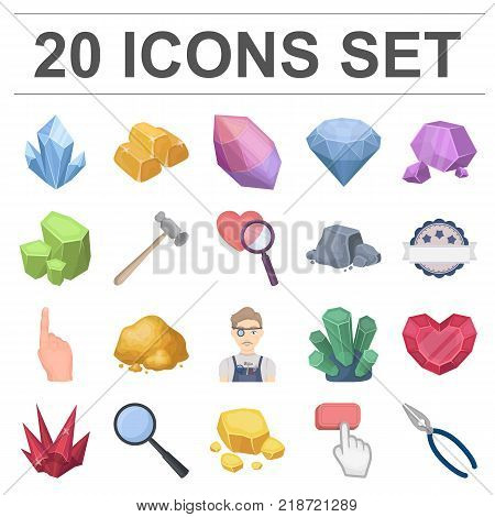 Precious Minerals cartoon icons in set collection for design. Jeweler and Equipment vector symbol stock  illustration.