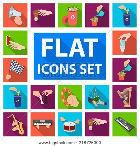 Manipulation by hands flat icons in set collection for design. Hand movement vector symbol stock illustration.