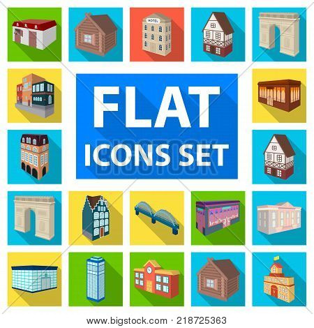 Building and architecture flat icons in set collection for design.The building and dwelling vector isometric symbol stock  illustration.