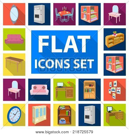 Furniture and interior flat icons in set collection for design. Home furnishings vector isometric symbol stock  illustration.