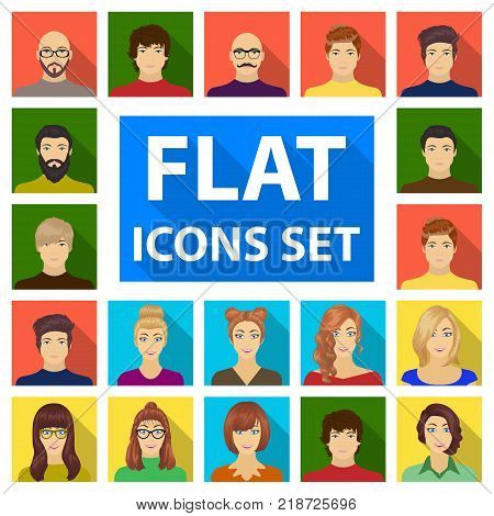 Avatar and face flat icons in set collection for design. A person's appearance vector symbol stock  illustration.