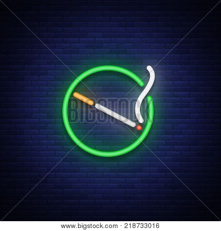 Smoking area neon sign. Neon symbol, a luminous sign is a place for smoking. Bright signboard. Vector illustration.