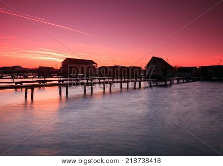 Bokodi lake the sunset in the Hungary