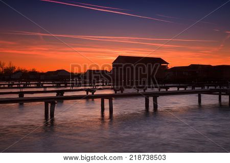 Bokodi lake the sunset in the Hungary
