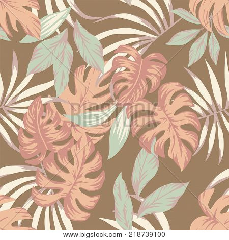 Exotic vector tropical leaves indian summer color sammer wallpaper seamless pattern