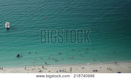 View From The Hotel In Dubai At The Pool And The Beach With The Ocean The Incredible Feeling. The Co