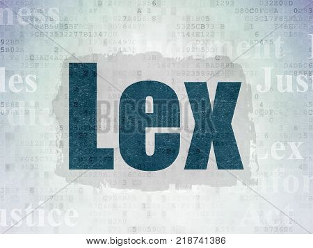 Law concept: Painted blue text Lex on Digital Data Paper background with   Tag Cloud