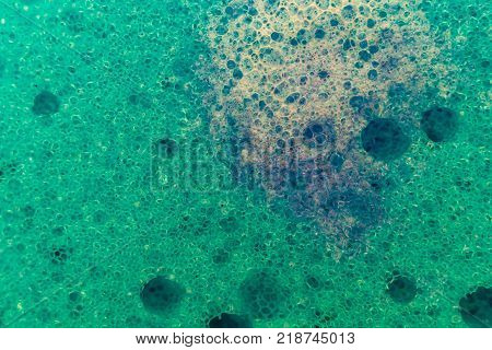 sponge bath macro shooting bubbles texture with water drops dishwashing detergent