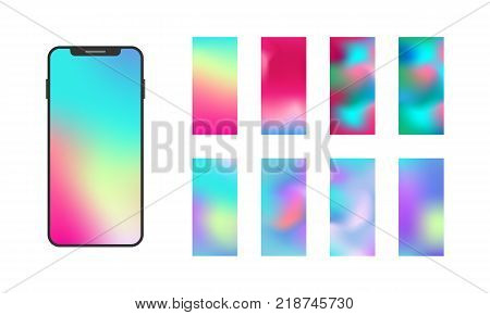 Modern Smartphone App Screen. Soft Color Gradient Background. Holographic Wallpaper Set. Vector