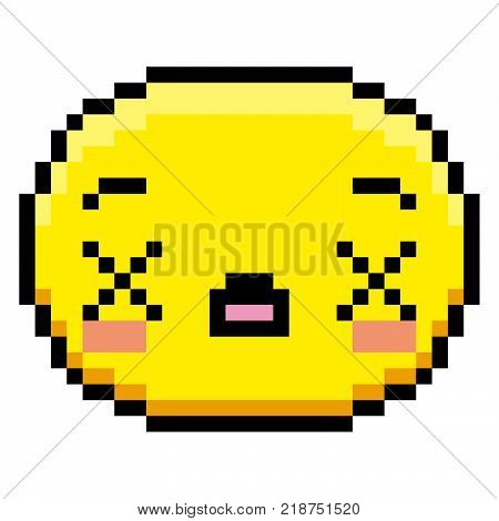 Vector Pixel Cartoon Dead Face Isolated On White Background