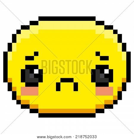 Vector Pixel Cartoon Sad Face Isolated On White Background