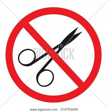 Forbidden sign with scissors glyph icon. No cutting prohibition. Stop silhouette symbol. Negative space. Vector isolated illustration