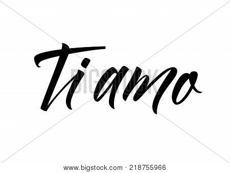 Ti Amo lettering. Romantic inscription in Italian. Calligraphic text can be used for greeting cards, posters, banners