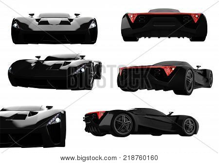 Set black racing concept car. Image of a car on a white isolated background. 3d rendering