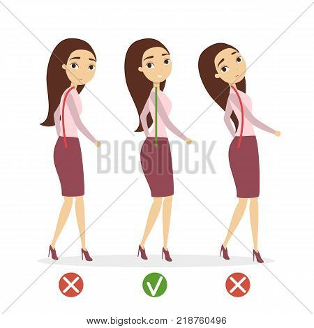 Good posture set. Woman with bad and good spine.