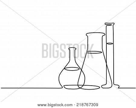 Continuous line drawing. Chemical lab retorts. Vector illustration