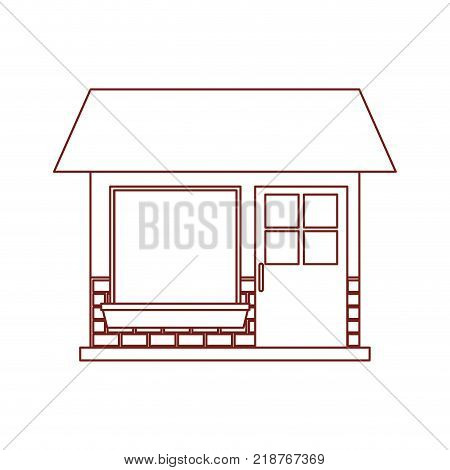 house facade of one floor in dark red contour vector illustration