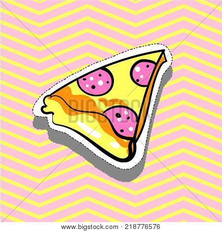 Pizza slice Fashion patch badge pin stocker pop art style illustration vector