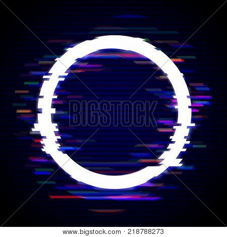 Distorted Glitch Style Modern Background. Glitched Circle Frame