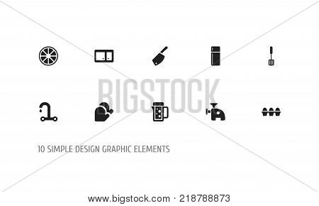 Set of 10 editable cook icons. Includes symbols such as backsword, refrigerator, faucet and more. Can be used for web, mobile, UI and infographic design.