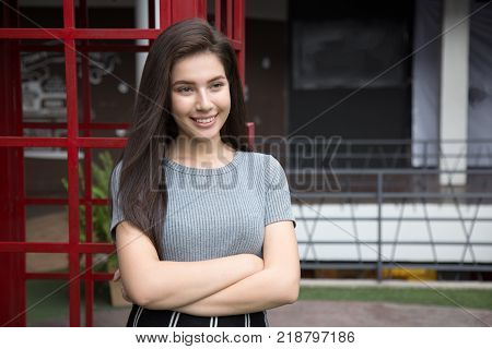 Girl half blood ethnic German-Thai beautiful on look at the face.