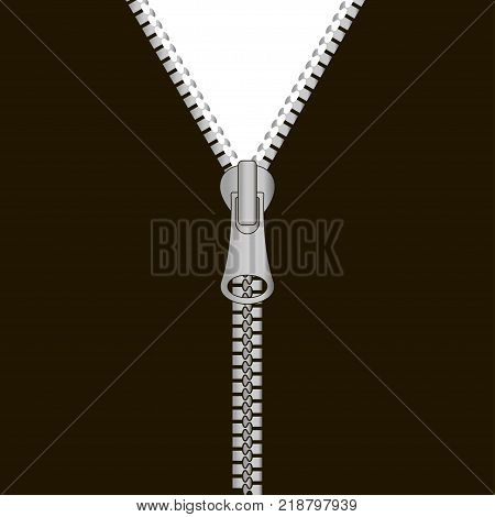 Zipper. Black background with zip and fastener. Vector illustration.