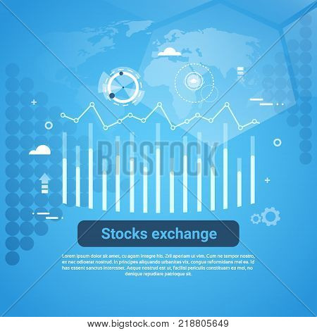 Stock Exchange Concept Business Web Banner With Copy Space Flat Vector Illustration