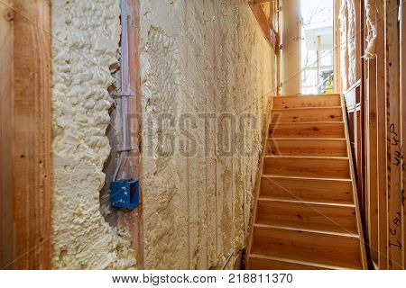 thermal and hidro insulation Inside wall insulation in wooden house, building under construction