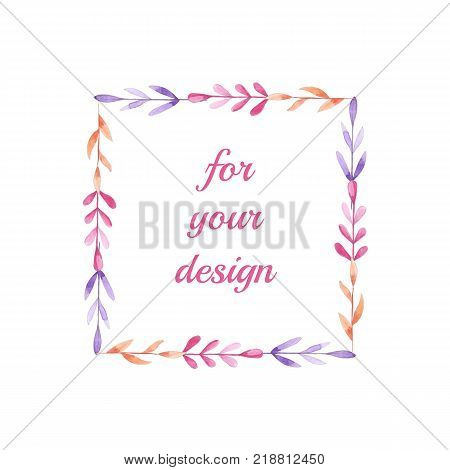 Square frame of leaves. Watercolor. Hand drawn