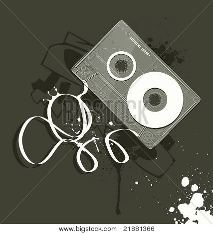 wektor kasety, styl grunge sprzęt muzyczny