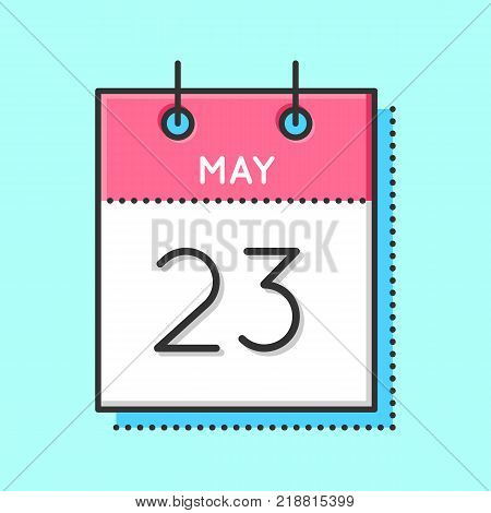 May Calendar Icon. Flat and thin line vector illustration. Spring calendar sheet on light blue background. May 23th.
