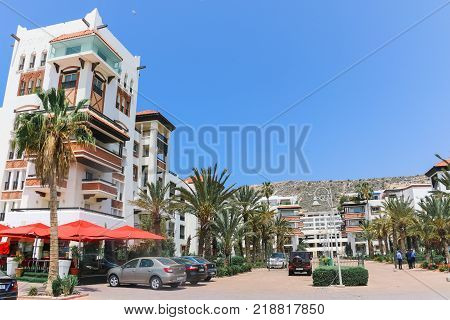 Street In A Summer Day In Agadir City. North Africa