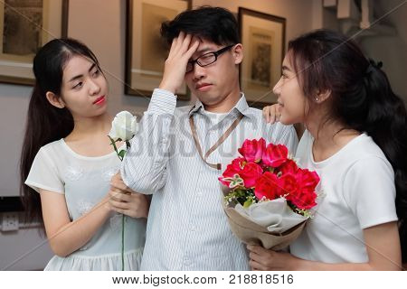 Complicated relationship between three people. Love triangle concept.