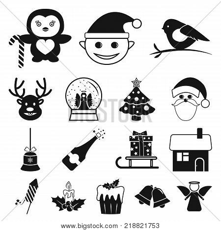 Christmas attributes and accessories black icons in set collection for design. Merry Christmas vector symbol stock  illustration.