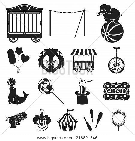 Circus and attributes black icons in set collection for design. Circus Art vector symbol stock  illustration.