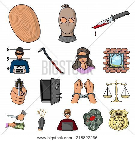 Crime and Punishment cartoon icons in set collection for design.Criminal vector symbol stock  illustration.