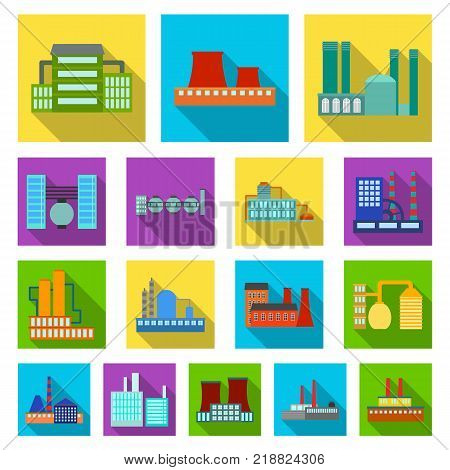 Factory and facilities flat icons in set collection for design. Factory and equipment vector symbol stock  illustration.