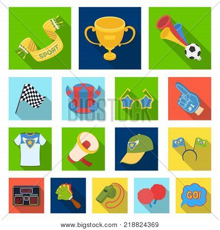 Fan and Attributes flat icons in set collection for design. Sports Fan vector symbol stock  illustration.