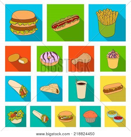Fast food flat icons in set collection for design.Food from semi-finished products vector symbol stock  illustration.